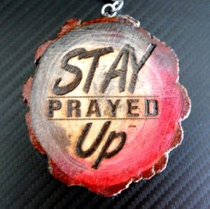 New Design! 'STAY PRAYED UP', One Handcrafted Necklace with Single Sided Artistic Red Colored Medallion
