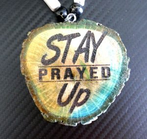 New Design! 'STAY PRAYED UP' One Handcrafted Necklace with Single Sided Artistic Turquoise & Gold Colored Medallion