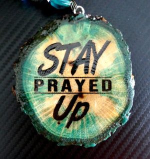 New Design! 'STAY PRAYED UP' One Handcrafted Necklace with Single Sided Artistic Turquoise Colored Medallion